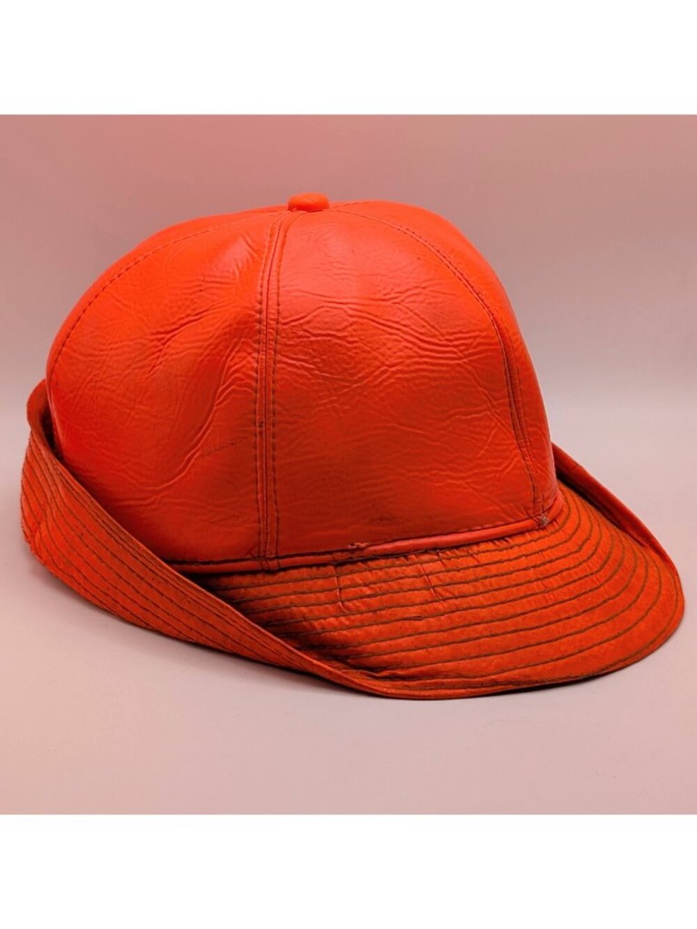 Vintage Blaze Orange Hunting Hat Quilted Insulated Deer Hunter Fedora Cap 70s